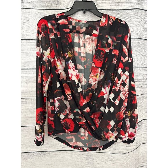 Max Tops - Max New Zealand Red & Black Floral Blouse Size 4